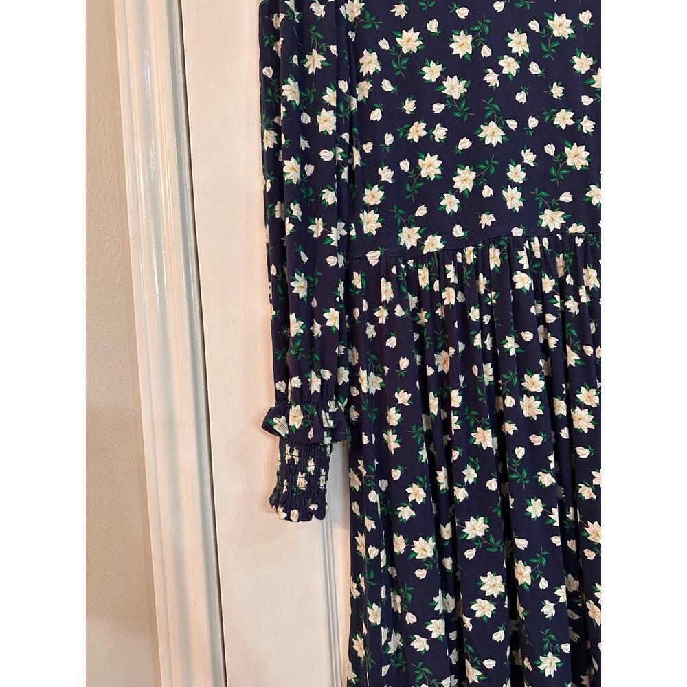 Draper James Dress Womens Size M Navy Blue Floral Tiered Ruffled Mock Neck Boho - Picture 4 of 8